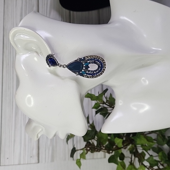 Silver with Blue Teardrop Earrings - Picture 8 of 9